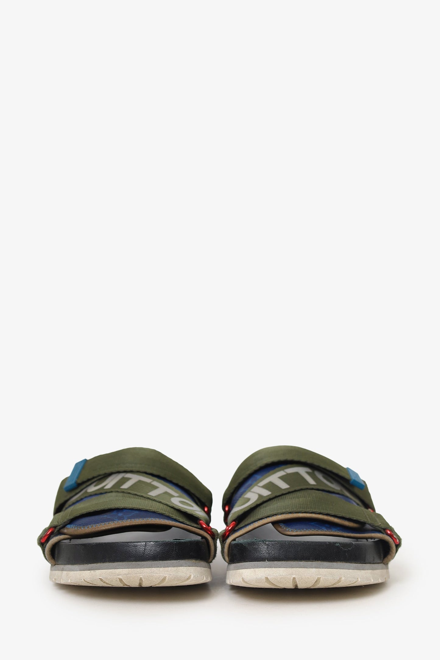Louis Vuitton Green/Black Leather/Canvas Slides Size 5