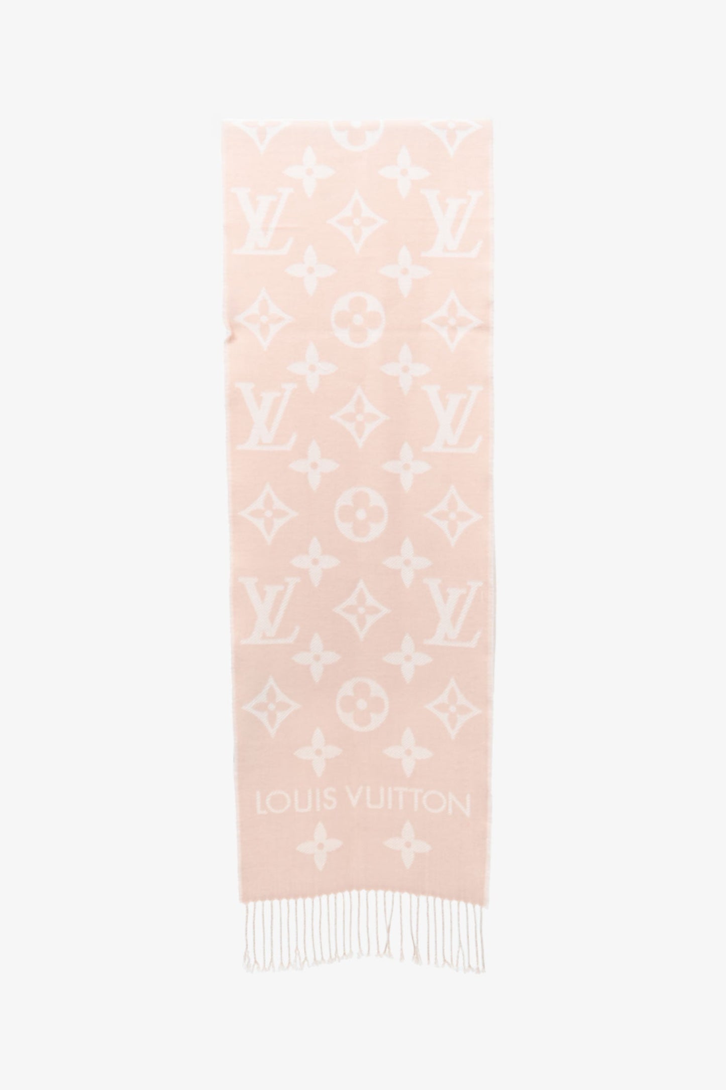 Louis Vuitton Pink Wool Monogram Logo Scarf