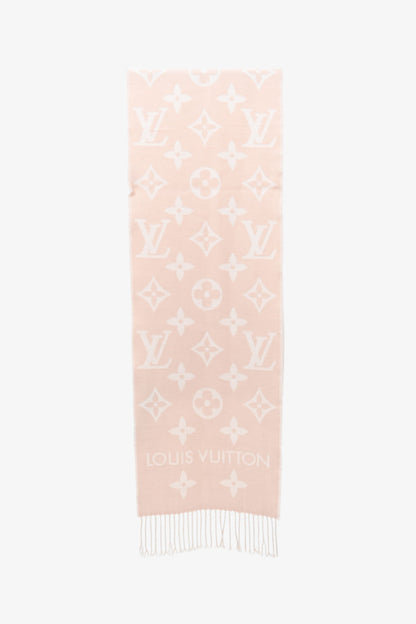 Louis Vuitton Pink Wool Monogram Logo Scarf
