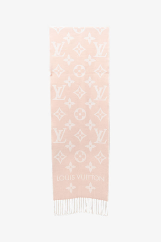 Louis Vuitton Pink Wool Monogram Logo Scarf