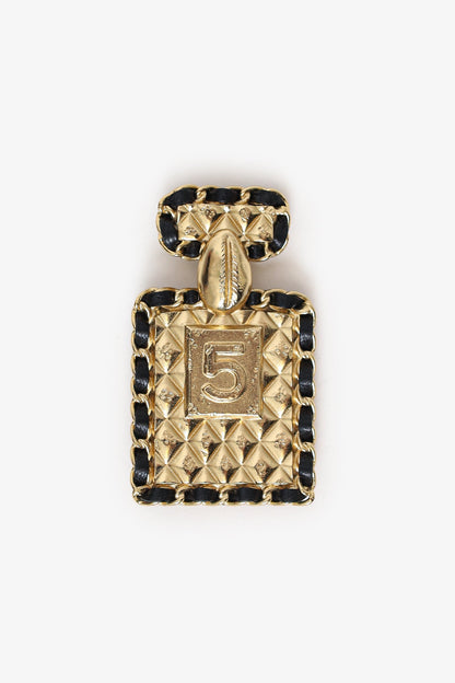 Chanel™ B23 Gold Tone Leather Interlaced No.5 Perfume Bottle Brooch