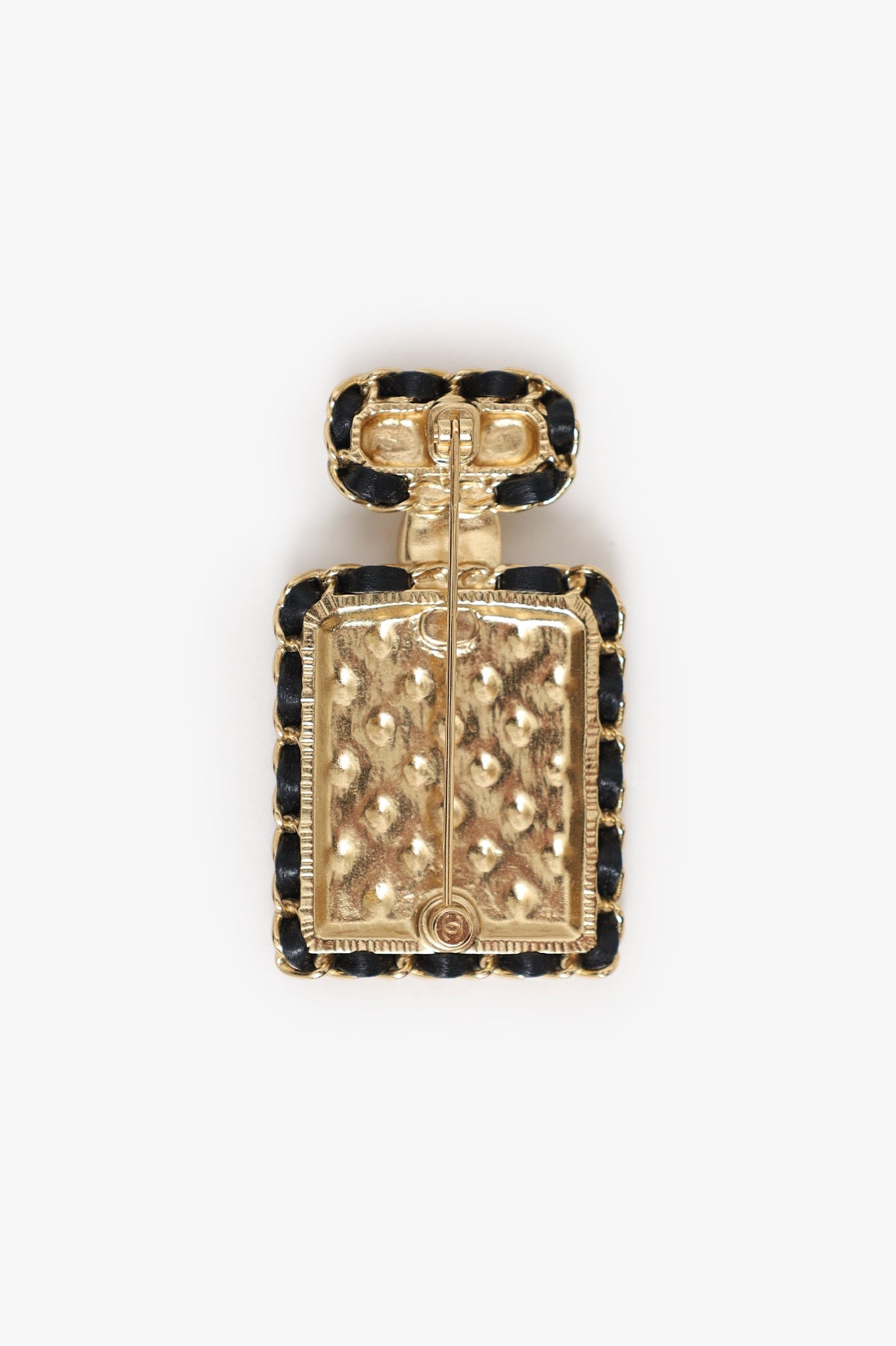 Chanel™ B23 Gold Tone Leather Interlaced No.5 Perfume Bottle Brooch