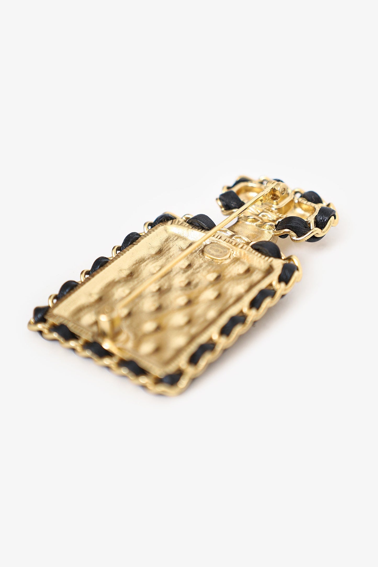 Chanel™ B23 Gold Tone Leather Interlaced No.5 Perfume Bottle Brooch