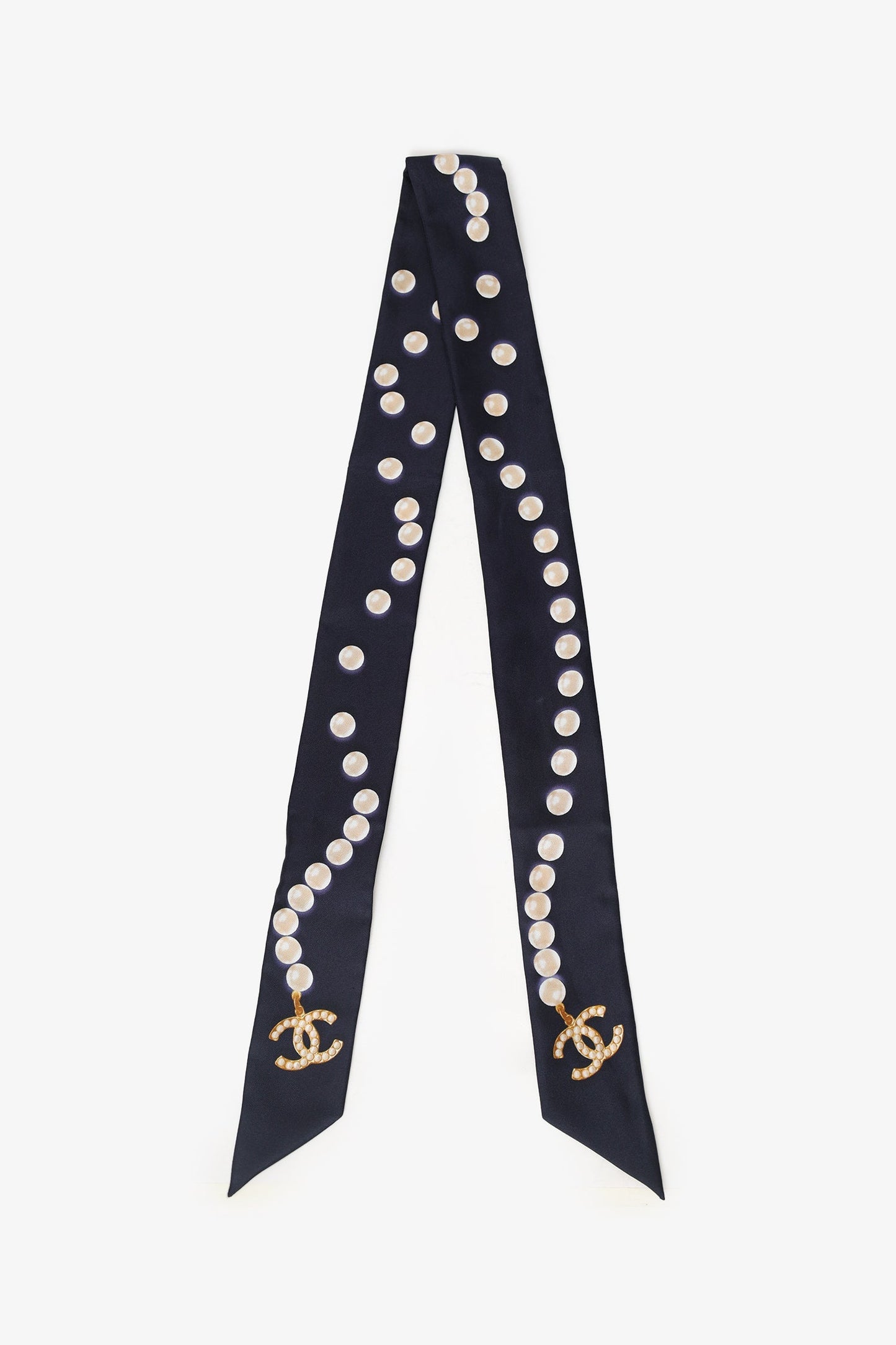 Chanel™ Navy Silk Pearl Print Twilly