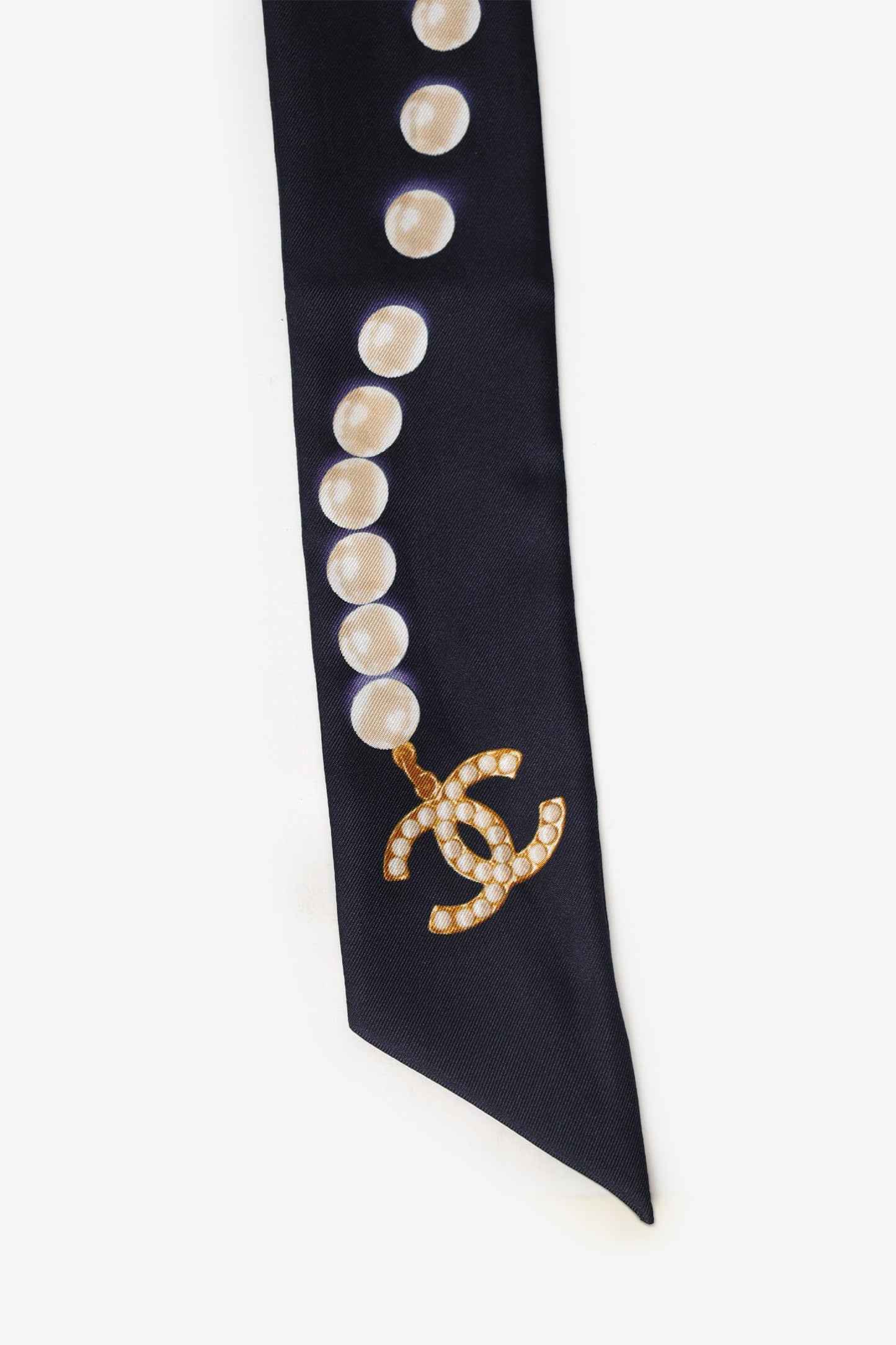 Chanel™ Navy Silk Pearl Print Twilly
