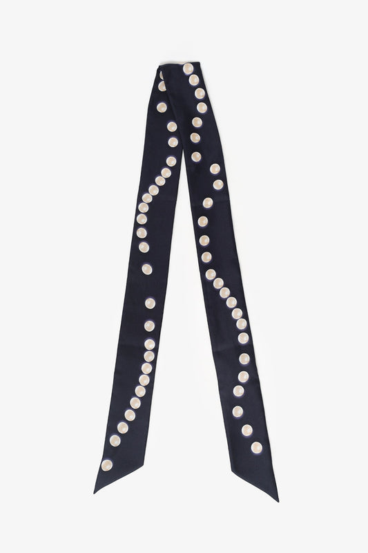 Chanel™ Navy Silk Pearl Print Twilly