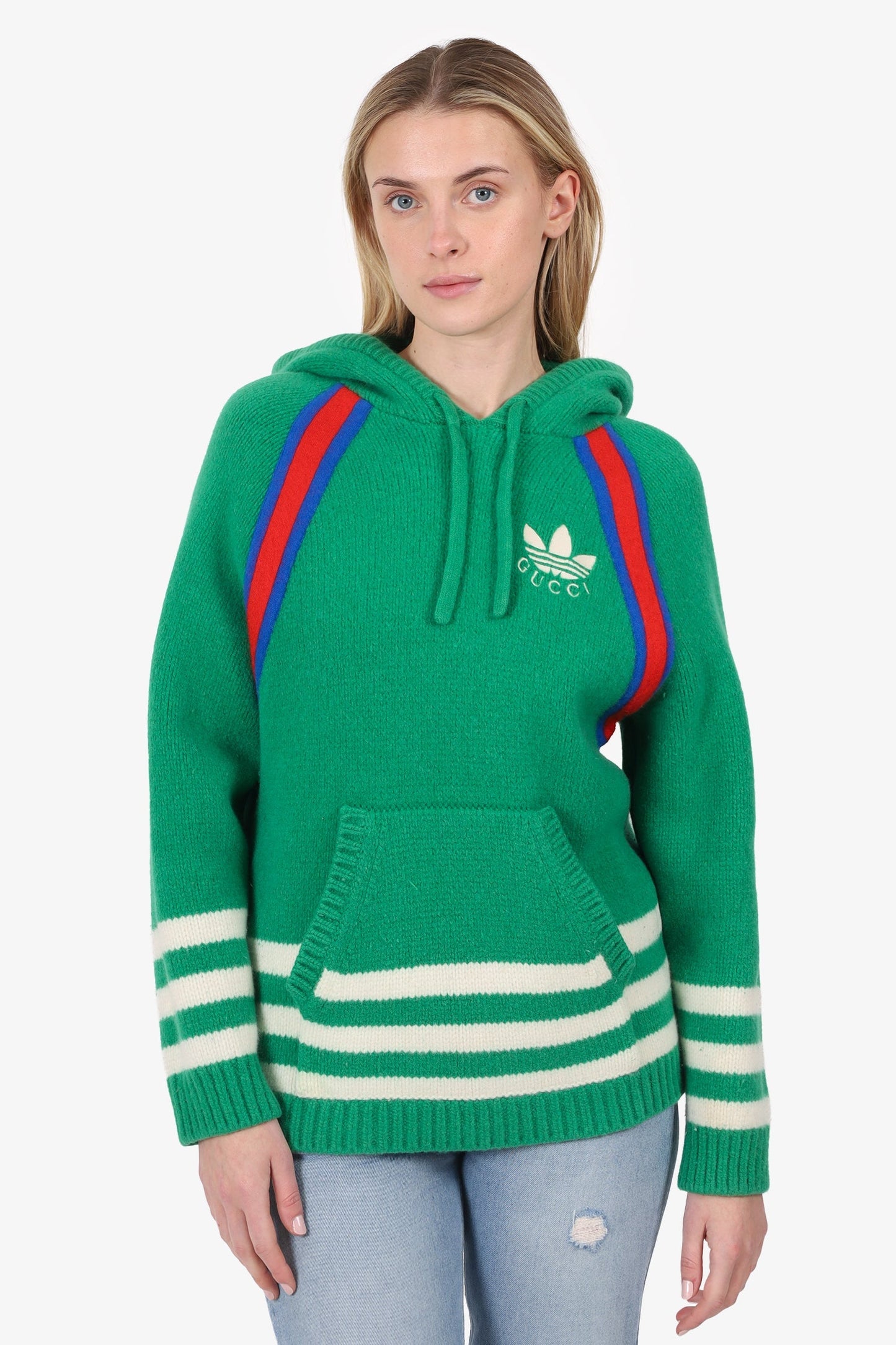 Gucci x Adidas Green Wool Knit Hooded Sweater Size L