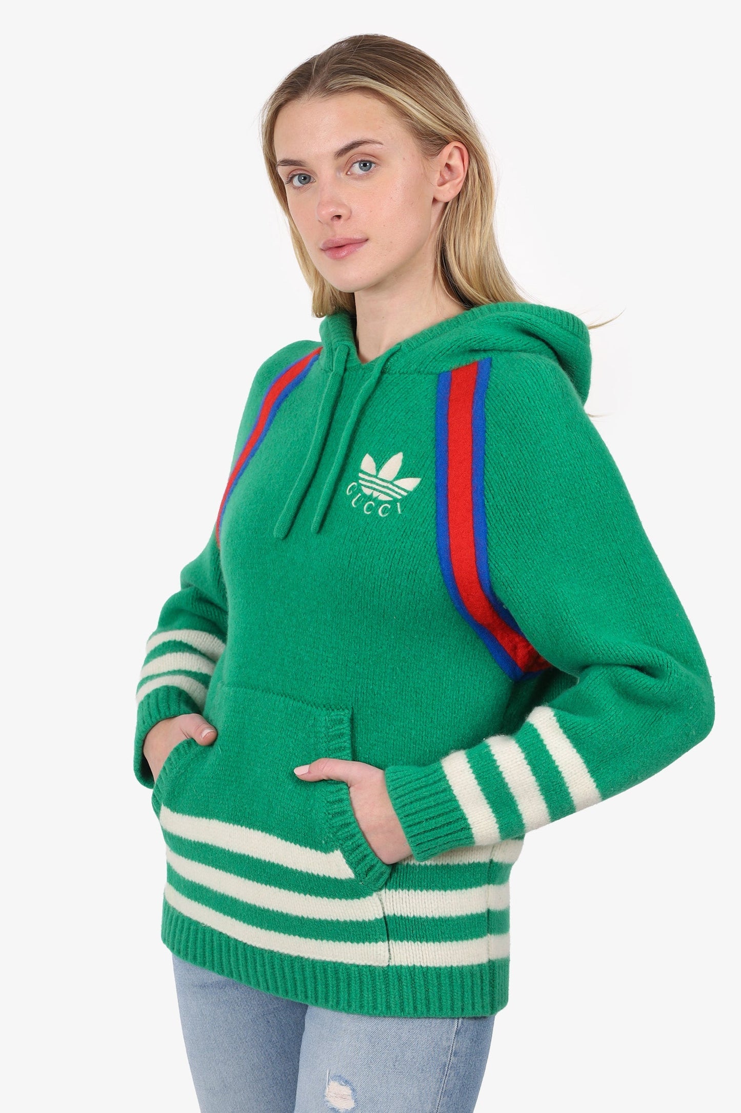 Gucci x Adidas Green Wool Knit Hooded Sweater Size L