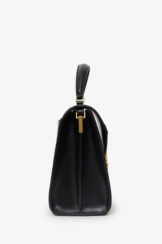 Saint Laurent Black Leather Cassandra Medium Top Handle with Strap