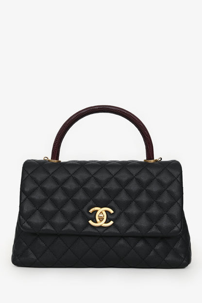 Chanel™ 2017/18 Black Caviar Lizard Medium Coco Top Handle Bag Gold Hardware