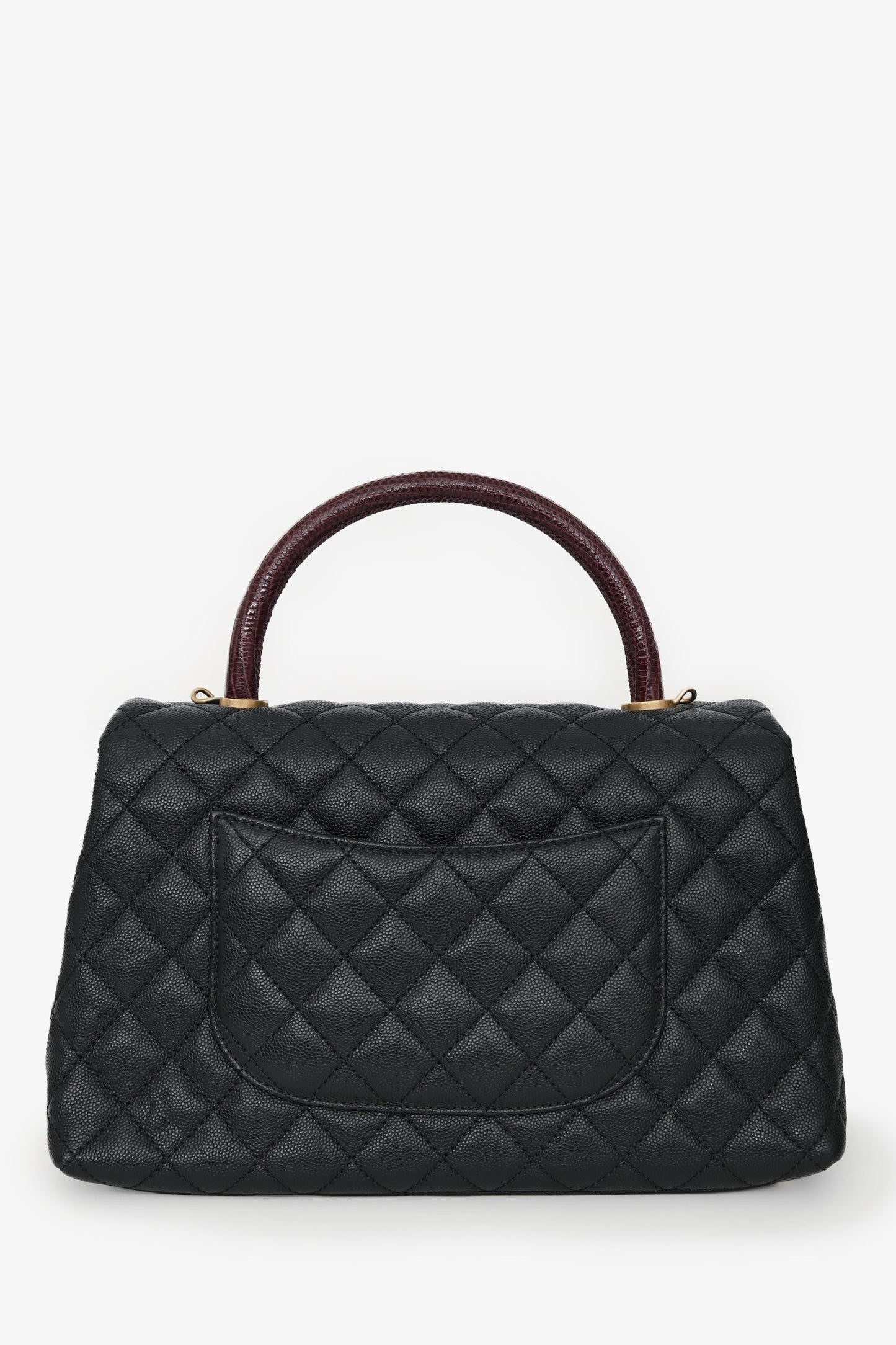 Chanel™ 2017/18 Black Caviar Lizard Medium Coco Top Handle Bag Gold Hardware