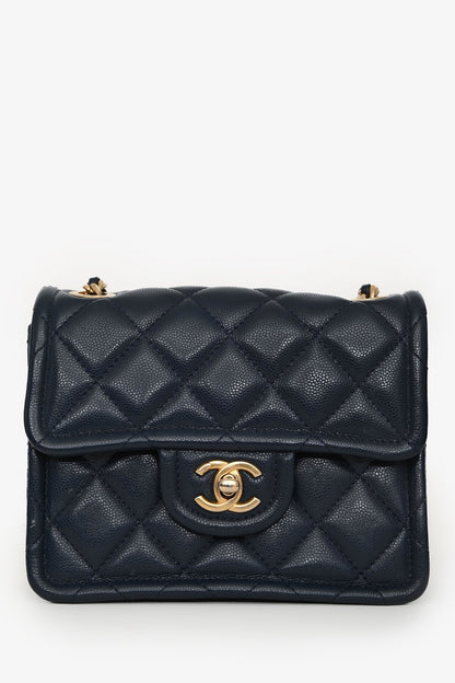Chanel™ 2021 Navy Quilted Caviar Mini Sweet Classic Flap Bag