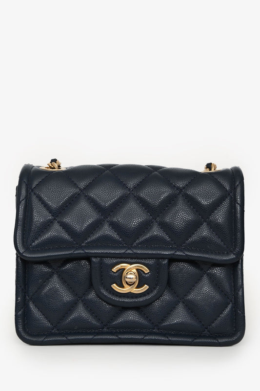 Chanel™ 2021 Navy Quilted Caviar Mini Sweet Classic Flap Bag