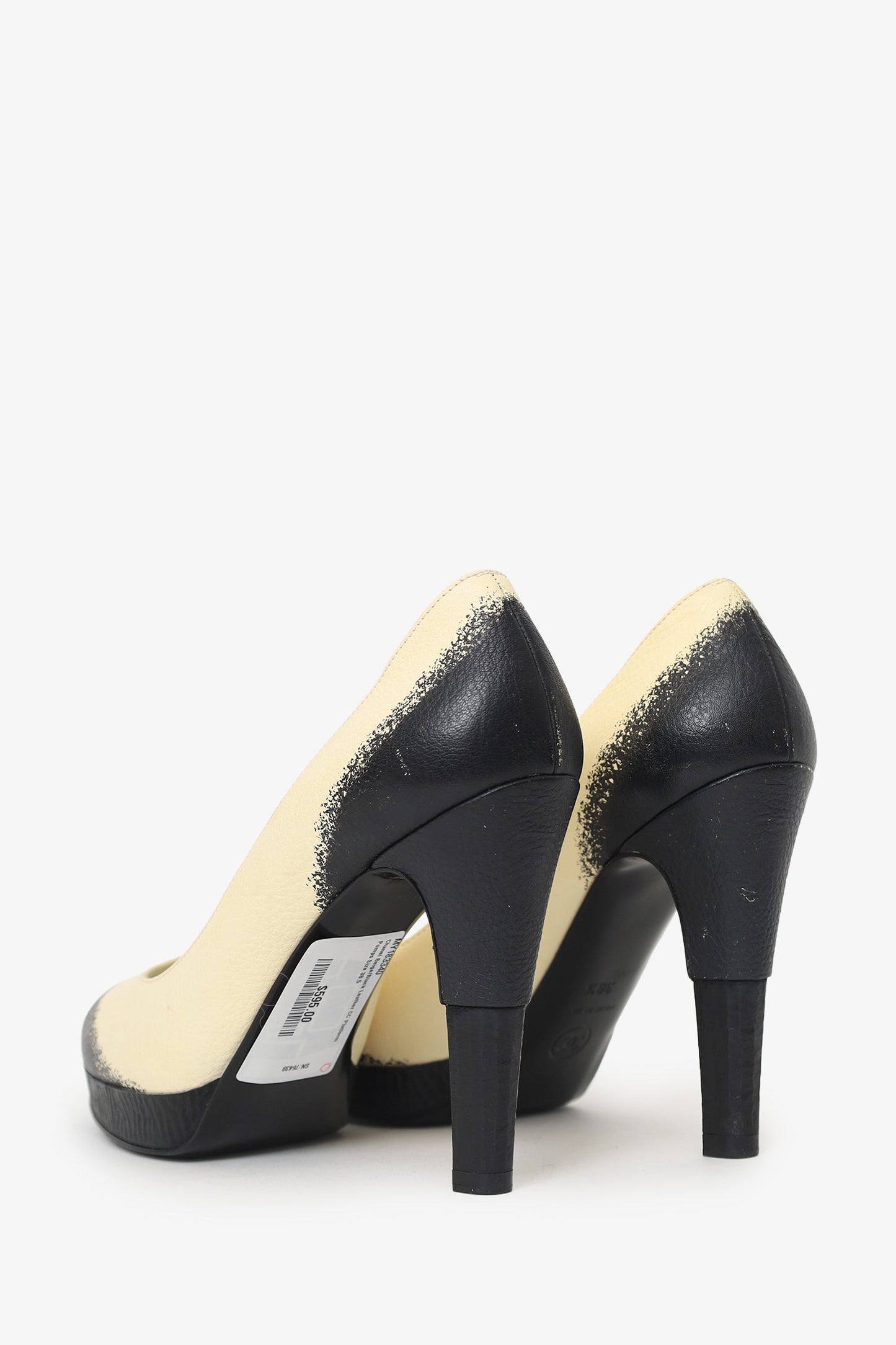 Chanel™ Beige/Black Leather CC Platform Pumps Size 38.5