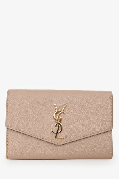 Saint Laurent 2021 Beige Grain De Poudre Leather Uptown Chain Wallet