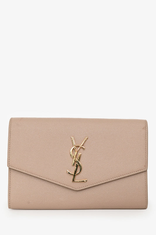 Saint Laurent 2021 Beige Grain De Poudre Leather Uptown Chain Wallet
