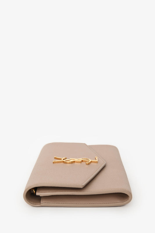 Saint Laurent 2021 Beige Grain De Poudre Leather Uptown Chain Wallet