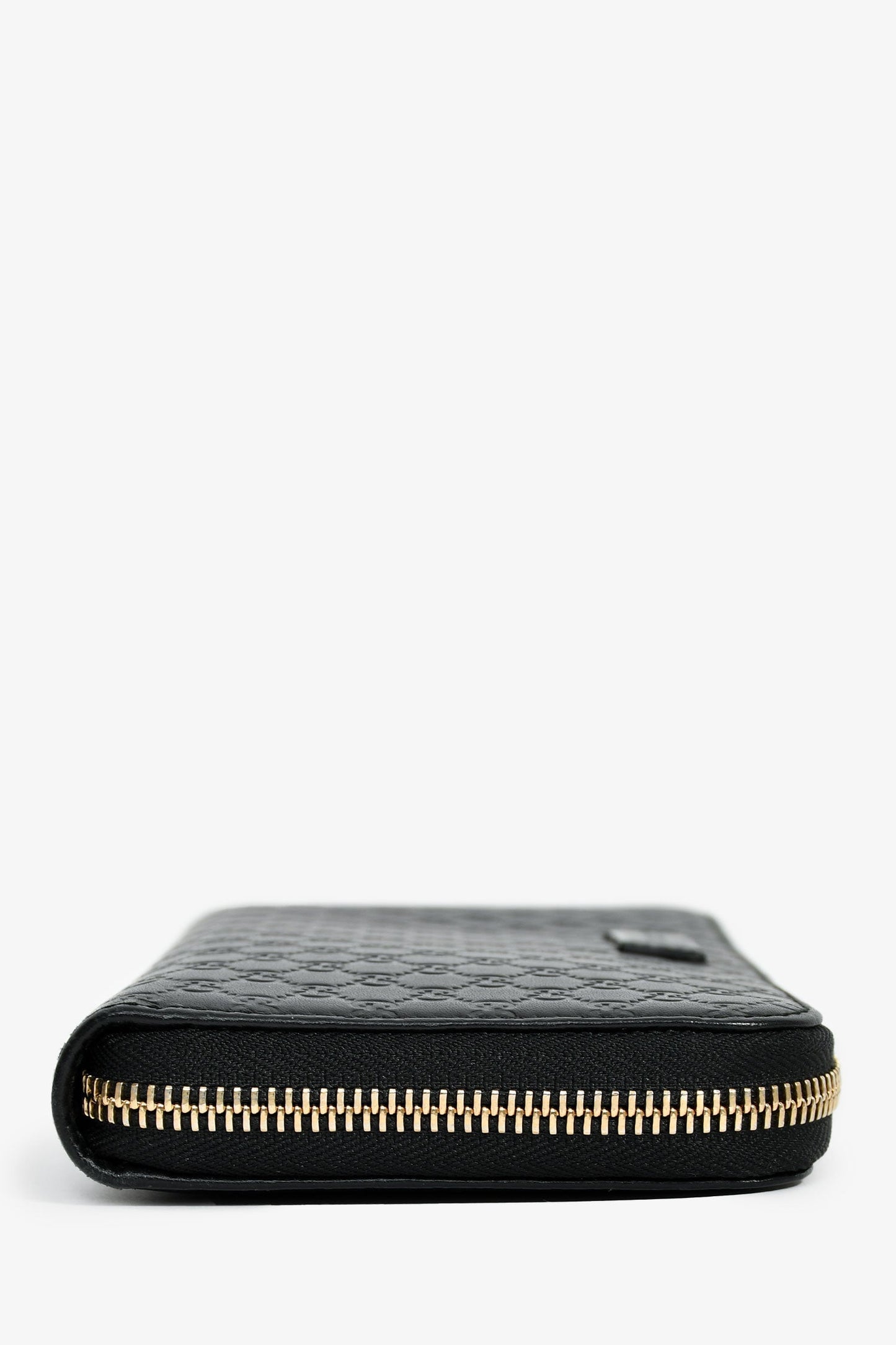 Gucci Black Leather Microguccissima Zip Around Wallet