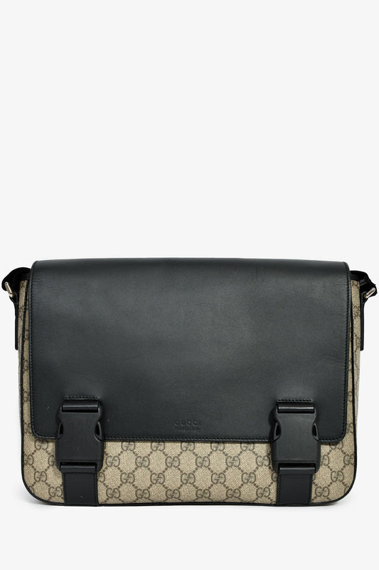 Gucci Brown/Black GG Supreme Web Detail Messenger Bag