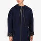 Louis Vuitton 2019 Navy Wool Monogram Detail Hooded Coat Size 40