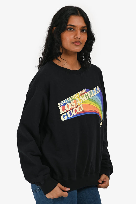 Gucci Black Cotton 'Souvenir from Los Angeles' Graphic Crewneck Sweater Size S