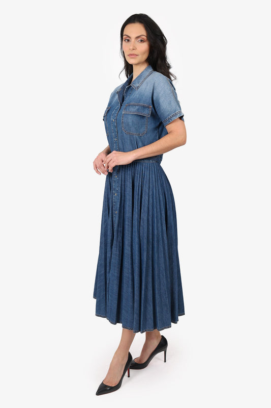 Christian Dior Denim Short Sleeve Pleated Dress Size 10