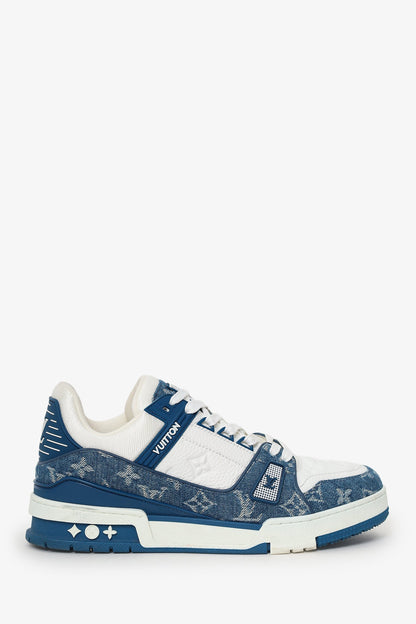 Louis Vuitton White Leather/Denim Monogram Low Top Sneakers Size 7.5 Mens