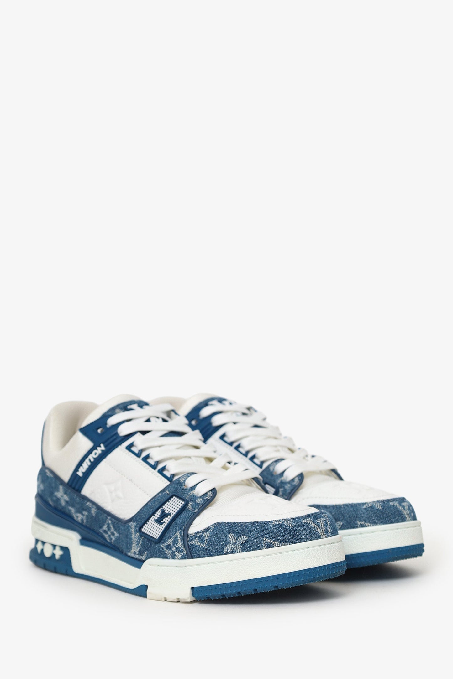 Louis Vuitton White Leather/Denim Monogram Low Top Sneakers Size 7.5 Mens