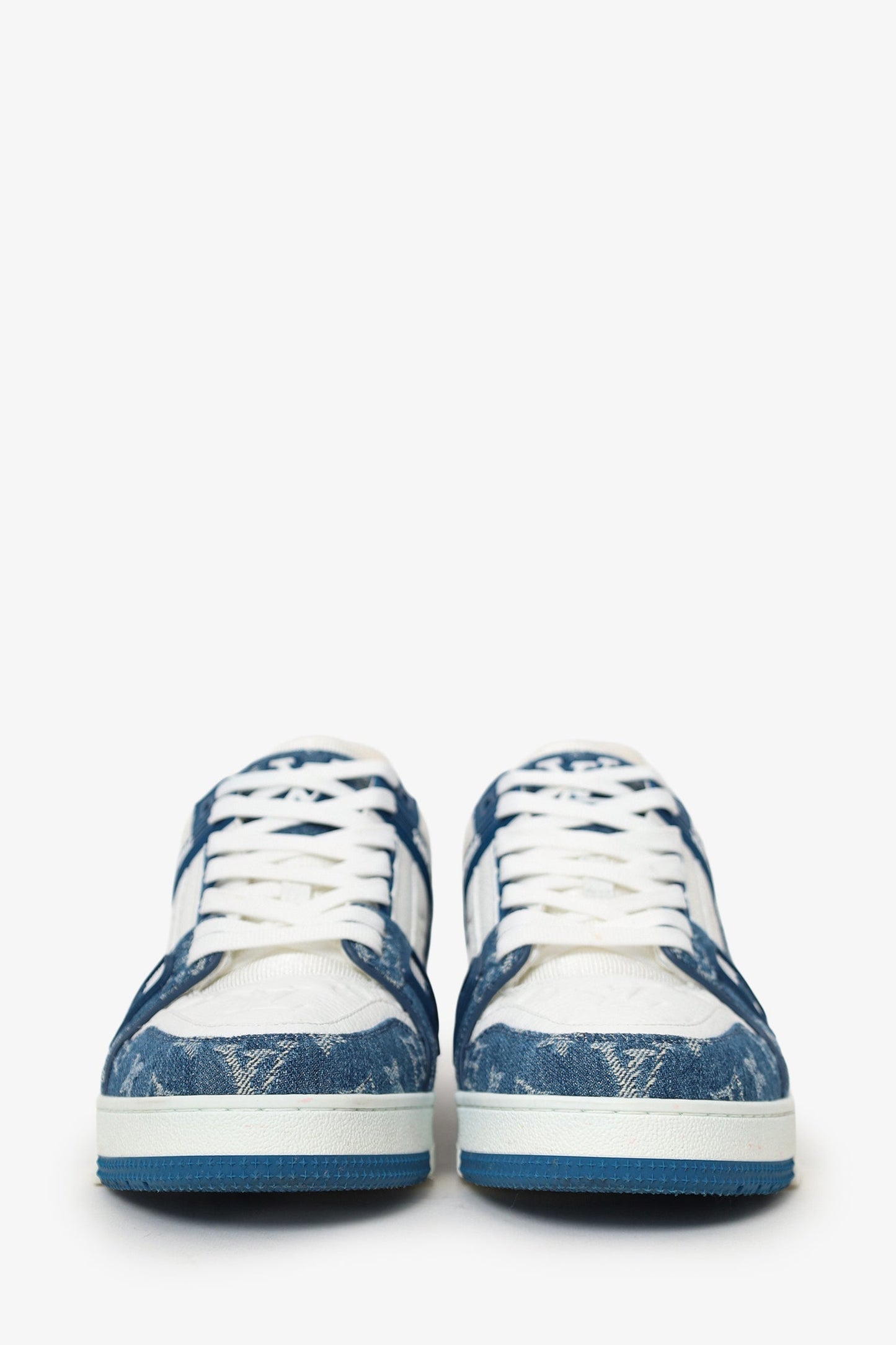 Louis Vuitton White Leather/Denim Monogram Low Top Sneakers Size 7.5 Mens