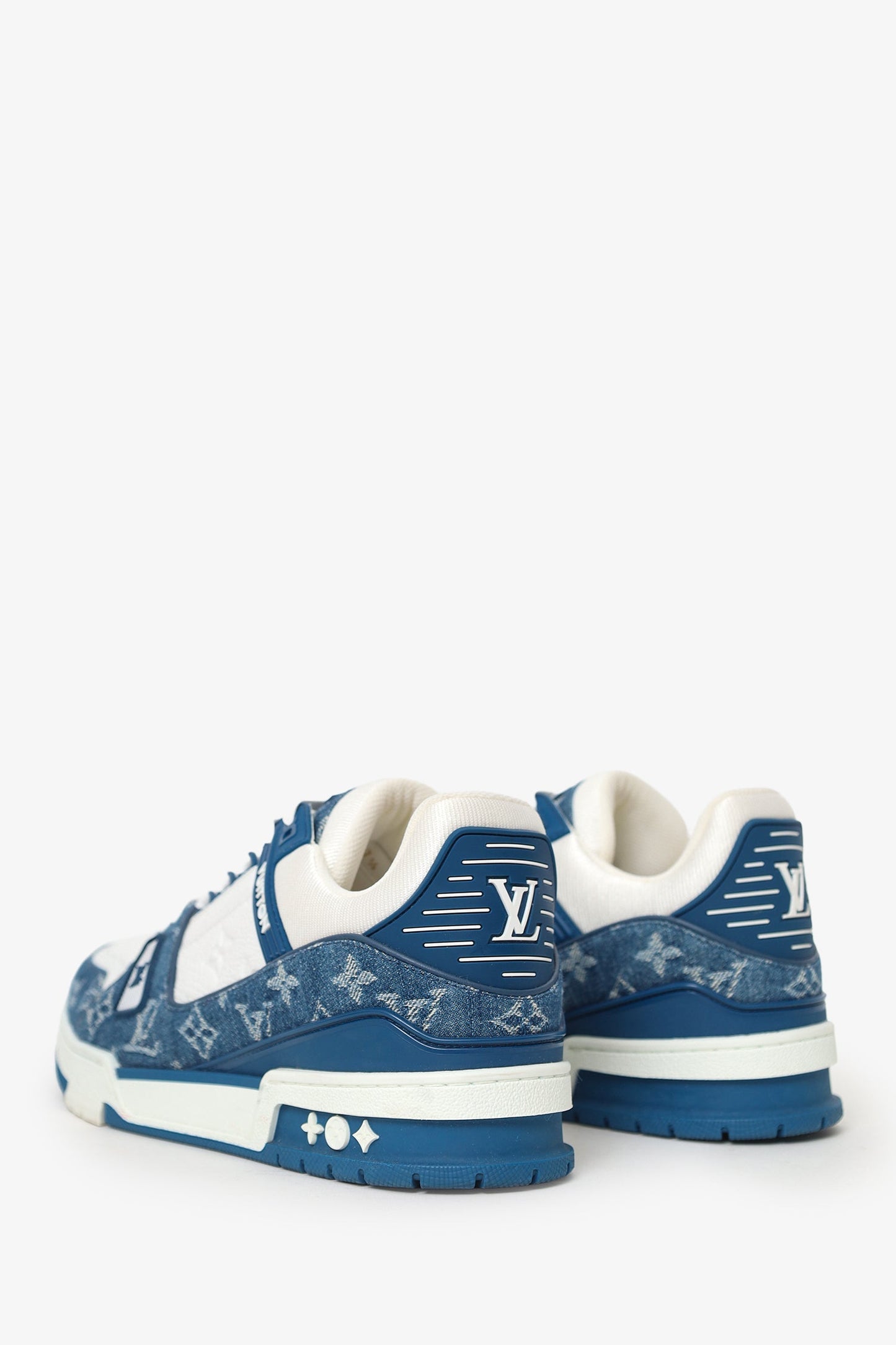 Louis Vuitton White Leather/Denim Monogram Low Top Sneakers Size 7.5 Mens