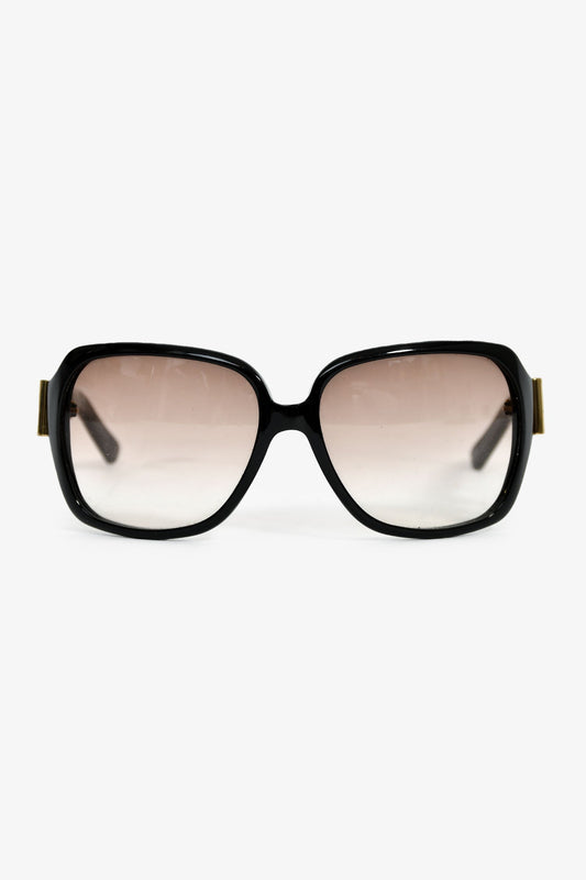 Gucci Black Gold Tone Buckle Detail Oversized Sunglasses