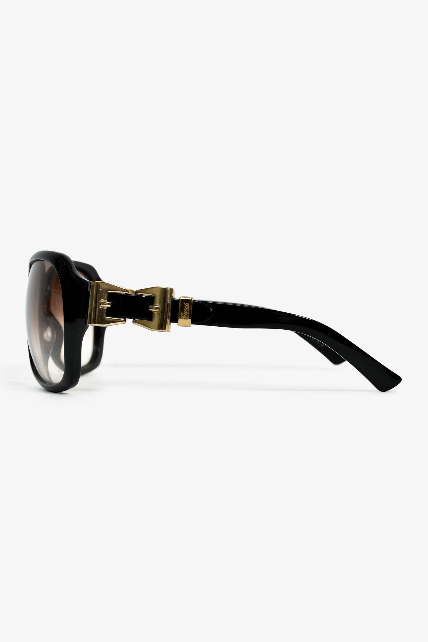 Gucci Black Gold Tone Buckle Detail Oversized Sunglasses