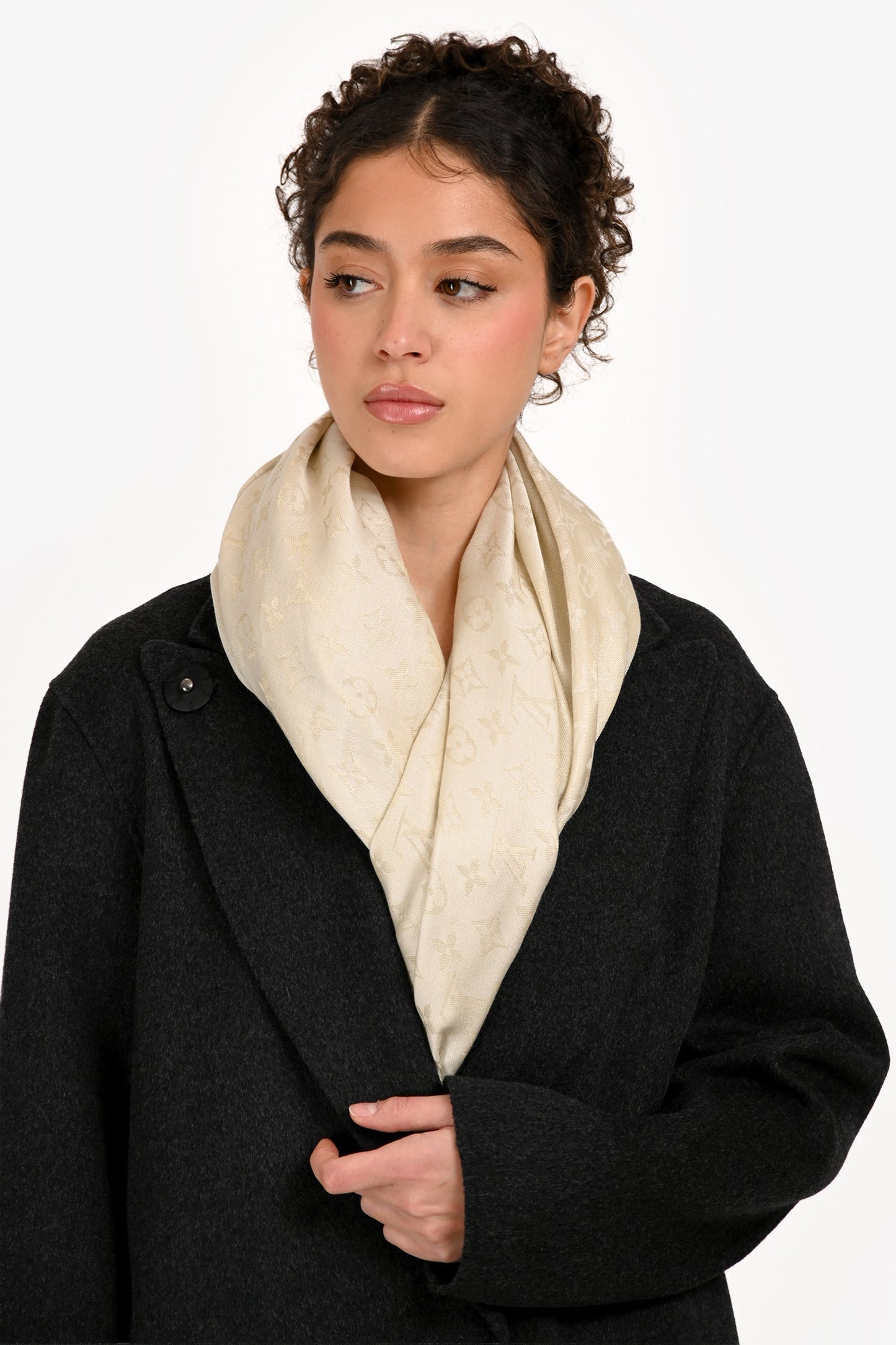 Louis Vuitton Cream Monogram Silk Scarf