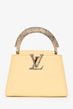 Louis Vuitton Pale Yellow Grained Leather Python Trim Mini Capucines Top Handle with Strap