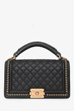 Chanel™ 2016/17 Black Quilted Leather Medium Chain Top Handle Bag