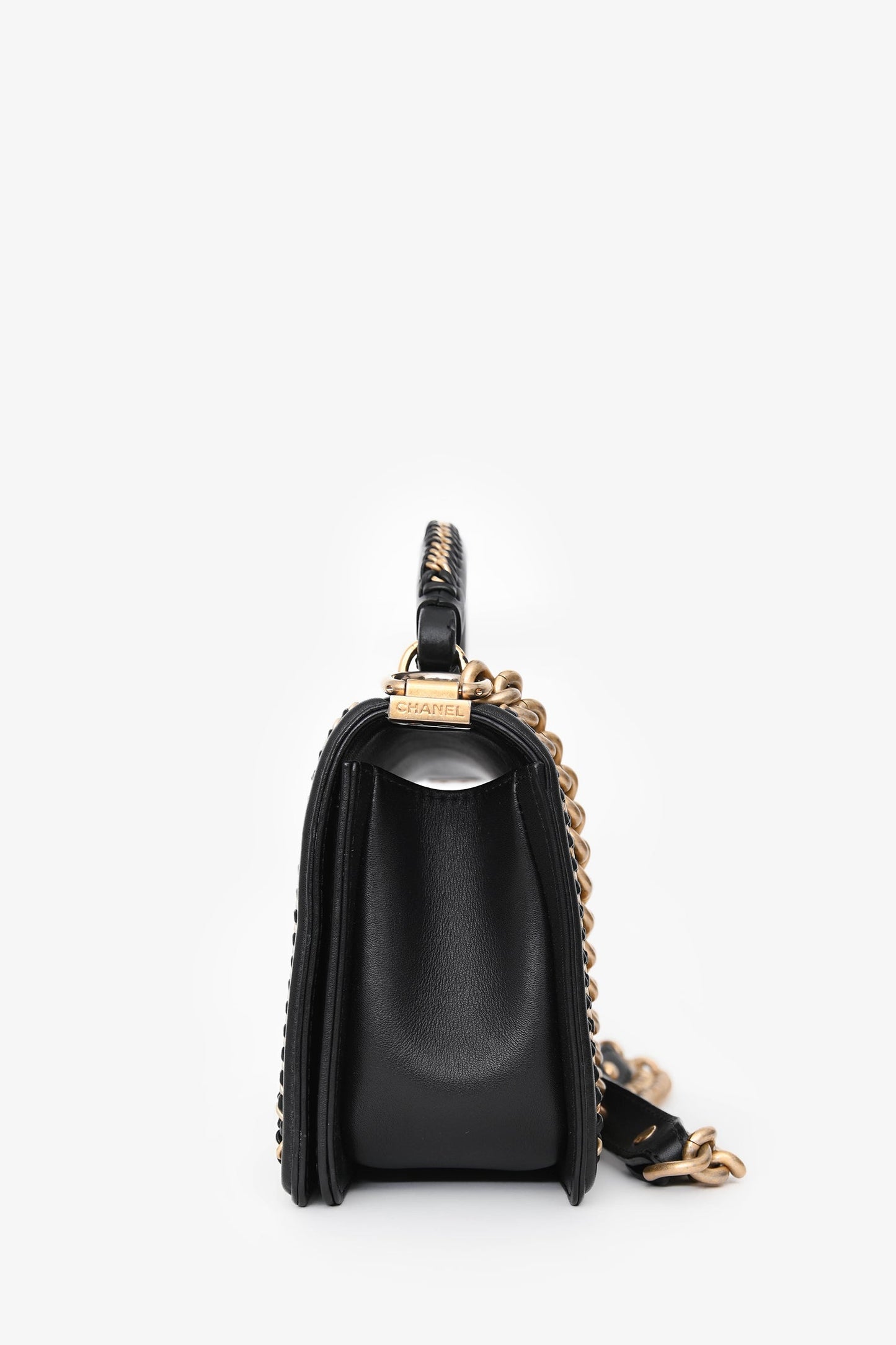 Chanel™ 2016/17 Black Quilted Leather Medium Chain Top Handle Bag