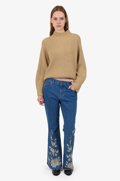 Gucci Blue Mid-Rise Wide Leg Gold Embroidered Jeans Size 29