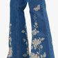 Gucci Blue Mid-Rise Wide Leg Gold Embroidered Jeans Size 29