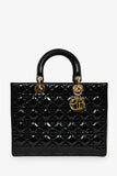 Christian Dior 2015 Black Patent Leather Large Lady Dior with Strap
