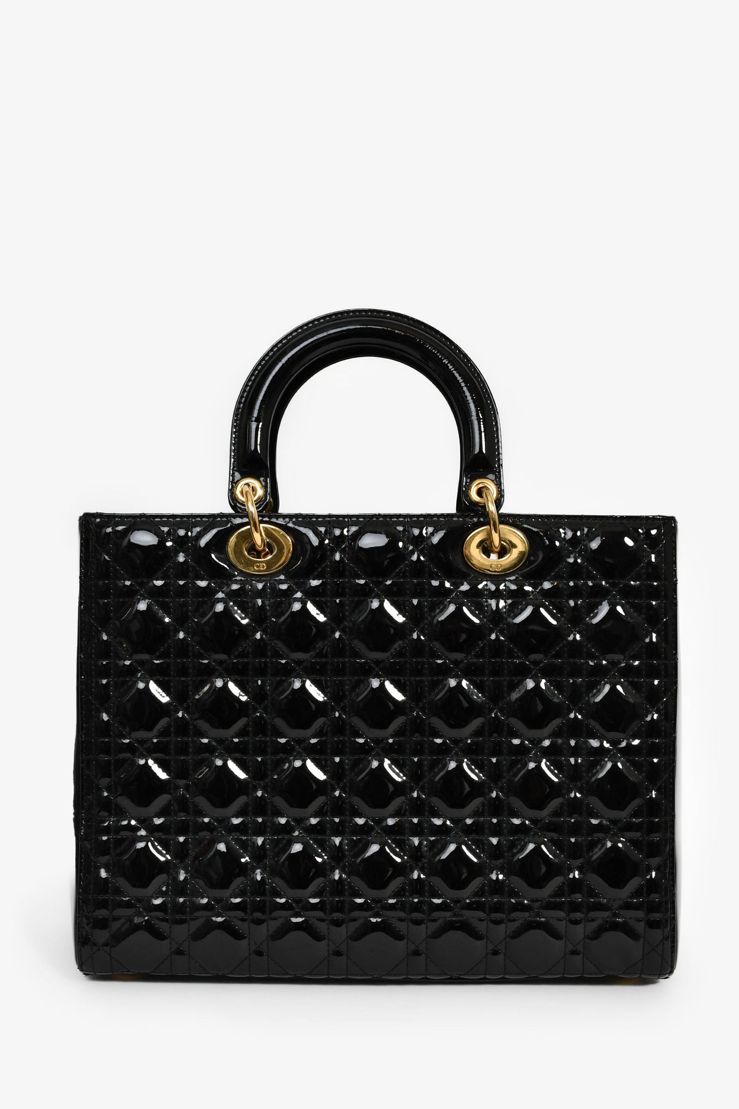 Christian Dior 2015 Black Patent Leather Large Lady Dior with Strap
