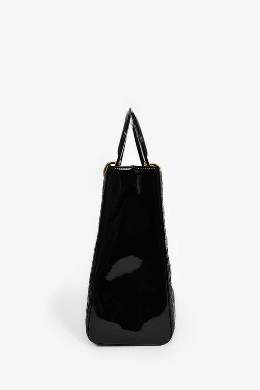 Christian Dior 2015 Black Patent Leather Large Lady Dior with Strap