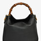 Gucci Black Leather Bamboo Handle Double G Small 'Diana' Bag with Strap