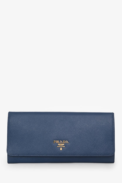 Prada 2013 Blue Saffiano Wallet On Chain