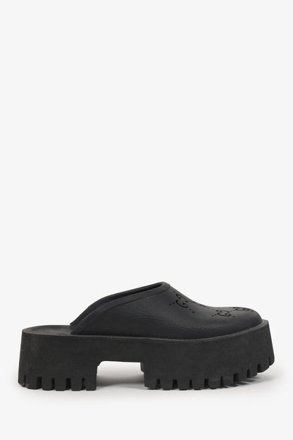 Gucci Black Rubber Perforated 'GG' Chunky Mules Size 38