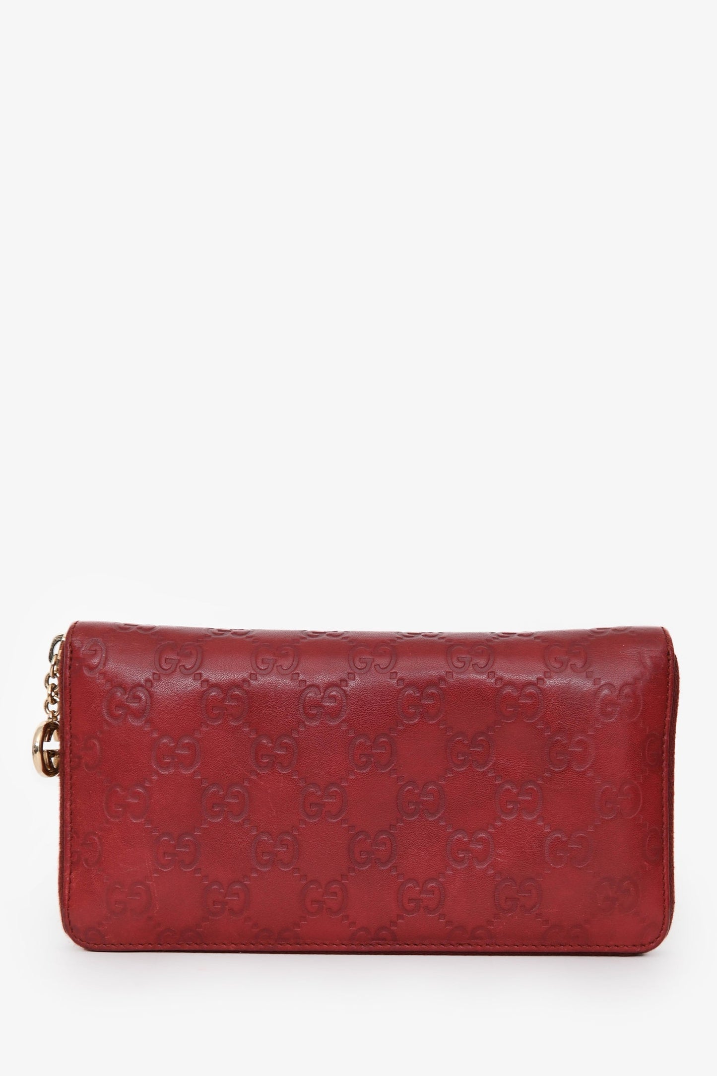 Gucci Burgundy Leather Guccissima Zip Around Wallet