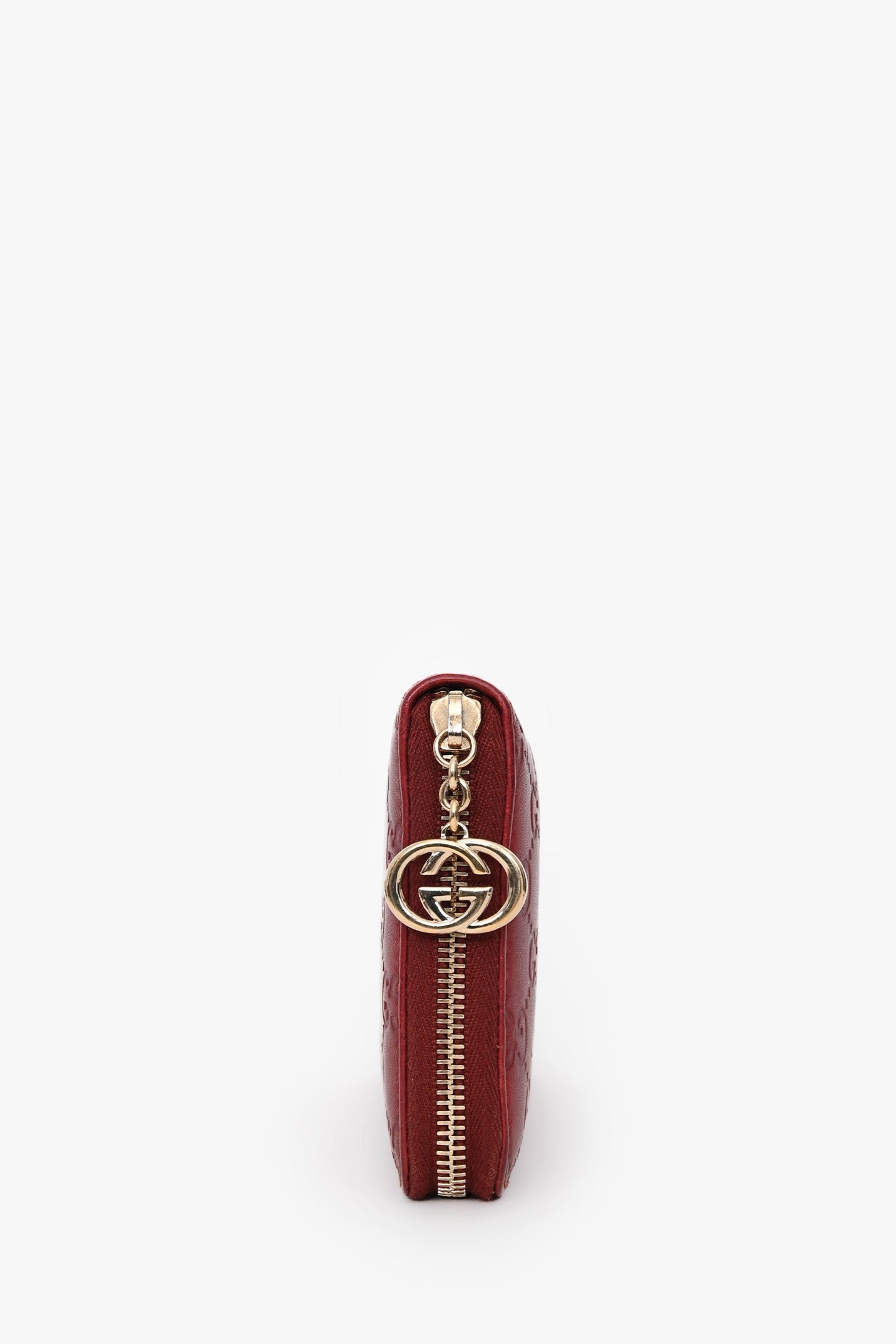 Gucci Burgundy Leather Guccissima Zip Around Wallet