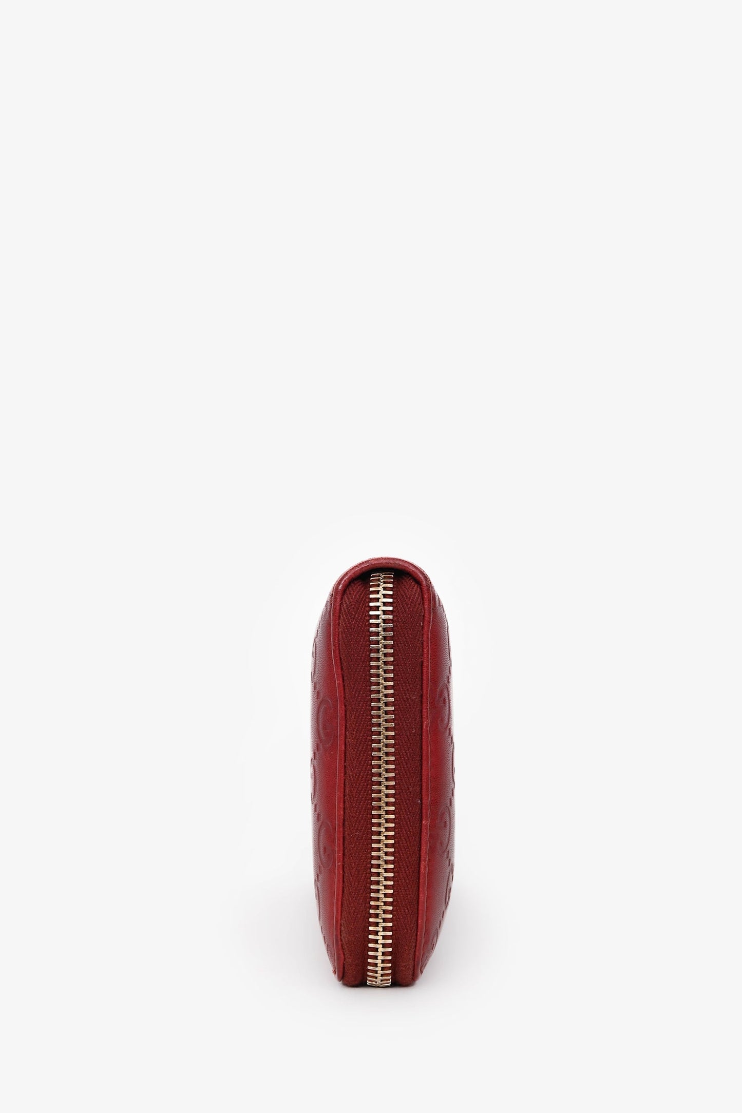 Gucci Burgundy Leather Guccissima Zip Around Wallet