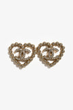 Chanel™ 2025 Silver Toned Crystal Heart CC Stud Earrings
