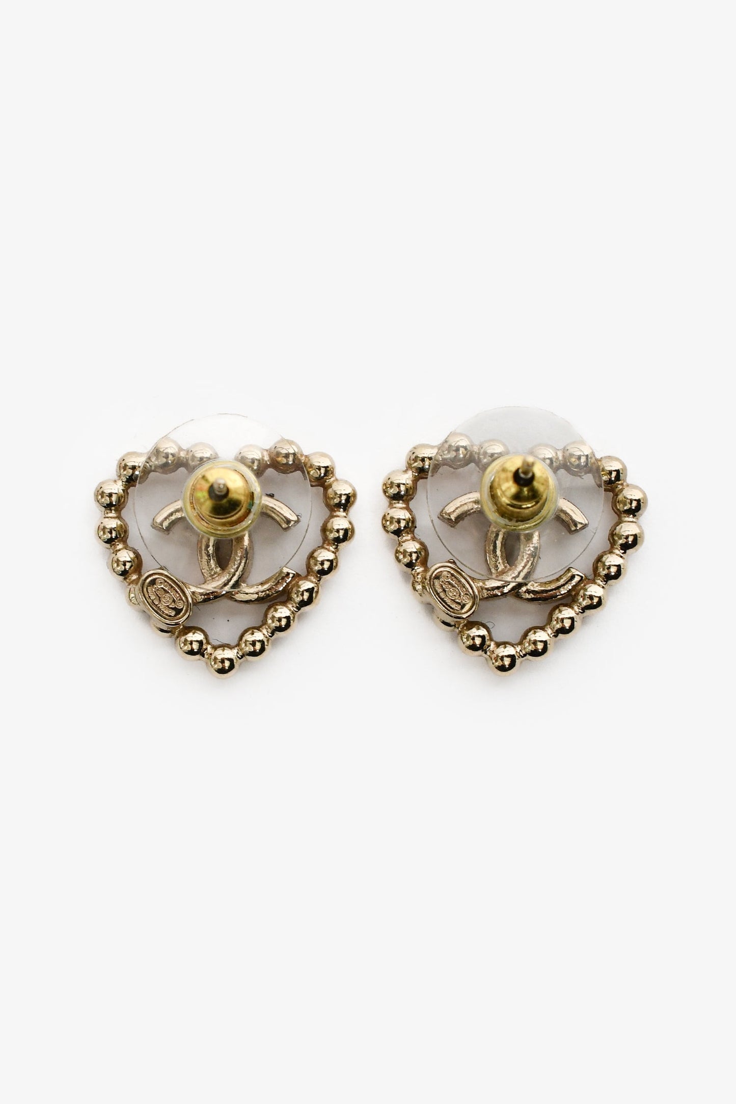 Chanel™ 2025 Silver Toned Crystal Heart CC Stud Earrings