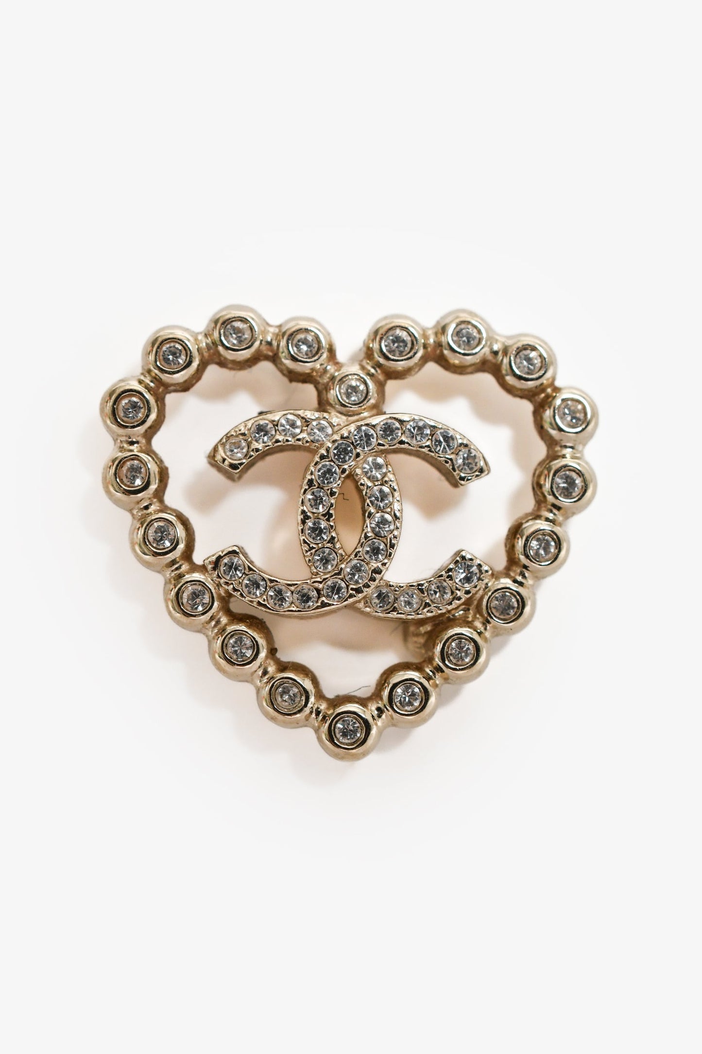 Chanel™ 2025 Silver Toned Crystal Heart CC Stud Earrings